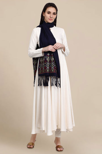 Navy Blue Pure Viscose Winter Stole